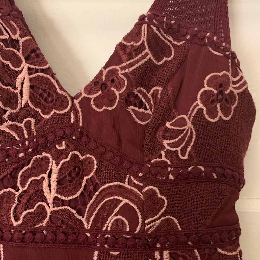 Moulinette Soeurs Maroon Embroidered Dress.